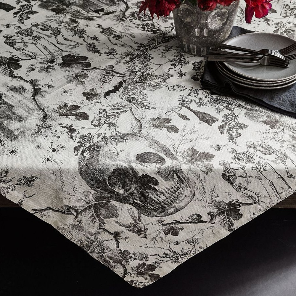 Pottery Barn Skull Toile Embroidered Table Throw BNWT